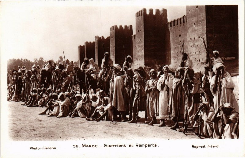 PC CPA MOROCCO, FLANDRIN 56, GUERRIERS, VINTAGE REAL PHOTO POSTCARD (b12148)