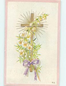 Divided-Back BEAUTIFUL FLOWERS AND JESUS CROSS & PURPLE RIBBON o8919