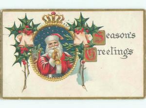 Pre-Linen Christmas SANTA CLAUS BLOWING TRUMPET HORN AB4495