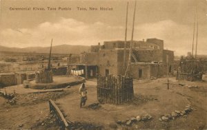 Albertype Postcard Ceremonial Kivas Taos Pueblo NM