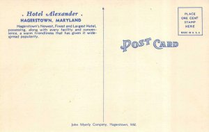 HAGERSTOWN, MD Maryland  HOTEL ALEXANDER & Street View  c1940's Linen Postcard