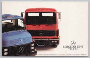 Transportation~Empty Red & Blue Mercedes-Benz Trucks~Front View~1987~Vintage PC