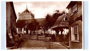 St Peters Church Old Town Bexhill on Sea Black And White Postcard Posted 1952