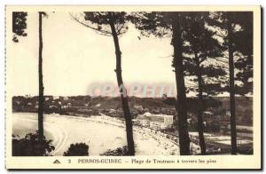 Old Postcard Perros Guirec Beach Trestraou through the pines