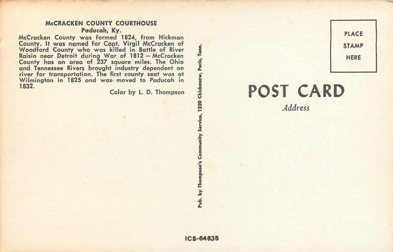 Paducah Kentucky~McCracken Co Courthouse~Leaes Scattered 1950s Postcard