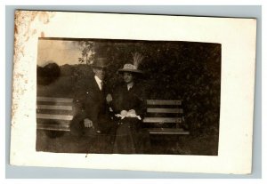 Vintage 1910's RPPC Postcard - Husband and Wife on Suburban Park Bench