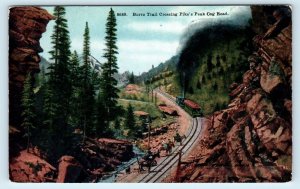 PIKES PEAK, CO Colorado ~ COG RAILROAD TRAIN ~ Burro Crossing c1910s  Postcard