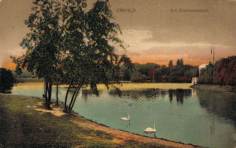 Germany Krefeld Am Stadtwald Teich Vintage Postcard 07.53