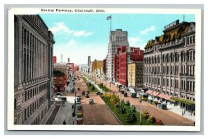 Vintage 1920's Postcard Antique Cars on Central Parkway Cincinnati Ohio