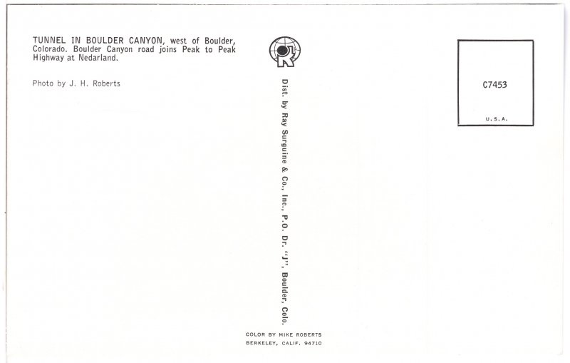 US    PC2846   TUNNEL IN BOULDER CANYON, BOULDER, COLO