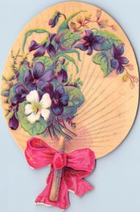 1880s Die-Cut Hand Fans Violets Flowers Berries Lot Of 4 Fab! F124