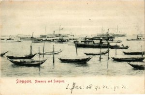 PC CPA SINGAPORE, STEAMERS AND SAMPANS, VINTAGE POSTCARD (b4272)