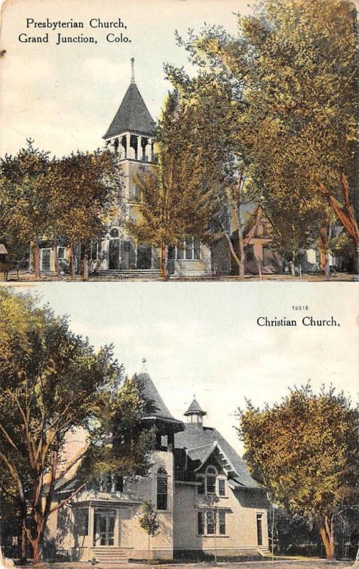 GRAND JUNCTION, CO Colorado  PRESBYTERIAN & CHRISTIAN CHURCHES  c1910's Postcard