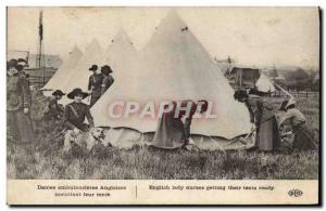 Postcard Old Sante Ladies British Army ambulance installing their tent