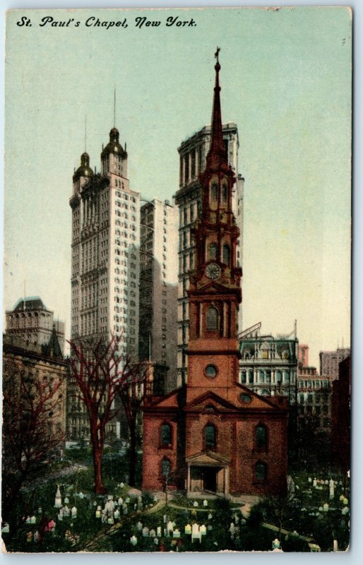 c1910s Lower Manhattan, New York City, NY St. Pauls Chapel PC Spire Clock A274