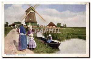 Old Postcard Netherlands Watermolen Volendam Windmill Moulin Folklore