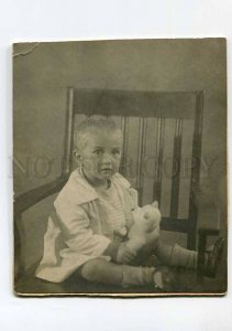 3035363 Cute Boy & White TEDDY BEAR. Old Real Photo