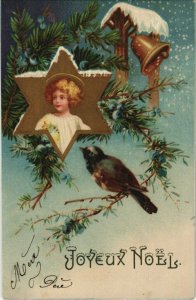 CPA AK Angel with a Bell and a Bird - Christmas ANGELS (777352)