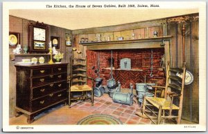 Salem MA-Massachusetts, The Kitchen, House of Seven Gables, Built 1668, Postcard