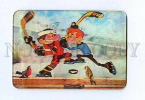 487082 USSR 1981 year cartoon ice hockey lenticular 3D volume Pocket CALENDAR