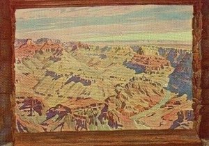 Postcard  Fred Harvey Window View of Grand Canyon in Flagstaff, AZ.   R8