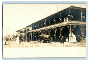 C.1920s Cars Flags Pacific Hotel Gridley, California RPPC Real Photo P109