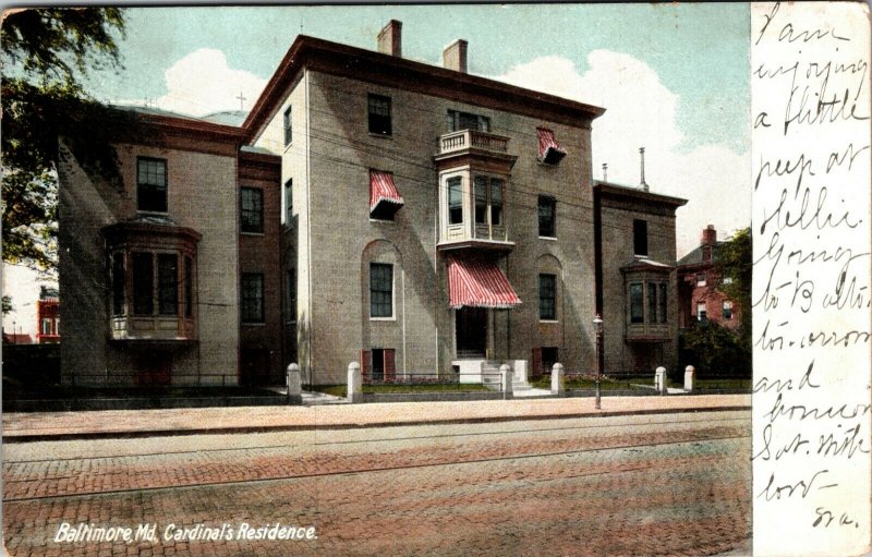 Old UDB postcard CARDINAL’S RESIDENCE, BALTIMORE, MD, 1907 POSTED