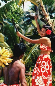 Tahiti Gathering Fruit Vintage Postcard C229