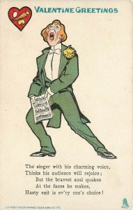 1906 Tuck Valentine Postcard Ser.5 Singer makes Audience Hastily Exit, Unposted