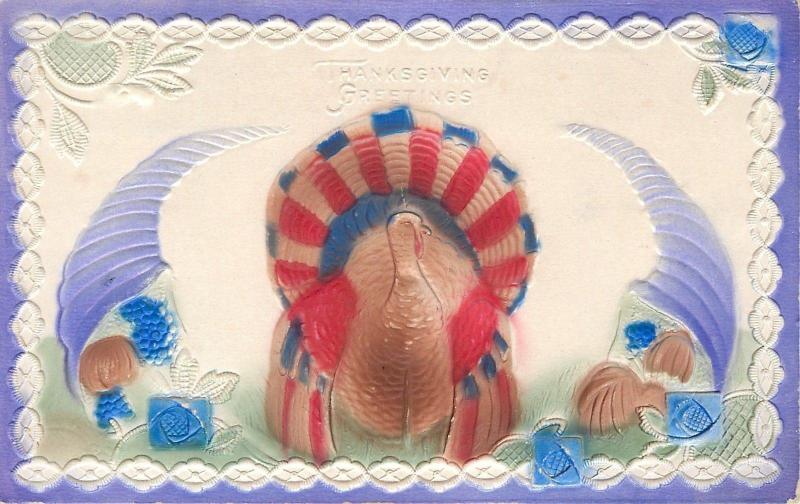 Patriotic Thanksgiving~Turkey~Red White Blue~Purple White Brown Airbrushed~1910 