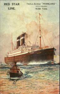 Red Star Line Steamship Pennland c1915 Postcard rpx