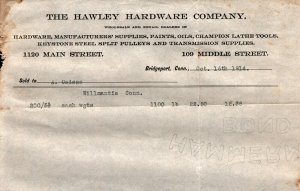 1914  Bridgeport  Connecticut  The Hawley Hardware Co.  Receipt  8 x 5