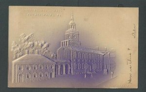 1907 Post Card Phila PA Independence Hall Purple Tint Airbrushed Embossed