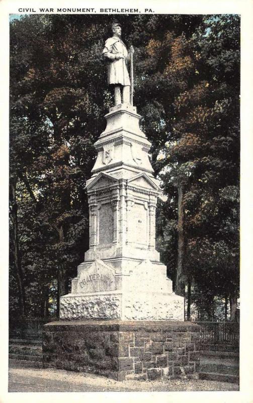 Bethlehem Pennsylvania Civil War Monument Street View Antique Postcard K96999