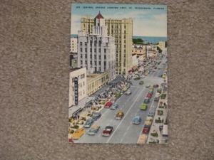Central Ave-Looking East, St. Petersburg, Florida, unused vintage card