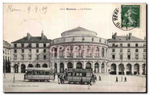 Old Postcard Rennes Theater Trams