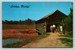 People Walking Out of Liddy's Covered Bridge in Alabama Vintage Postcard A151