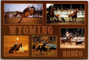 VINTAGE POSTCARD CONTINENTAL SIZE (5) SCENES FROM WYOMING RODEOS