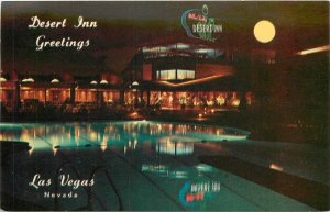 Postcard 1950s Nevada Las Vegas swimming pool Desert Inn night NV24-4053