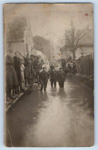 Postcard Men Standing in Water WW1 Europe c1910 Antique Posted RPPC Photo