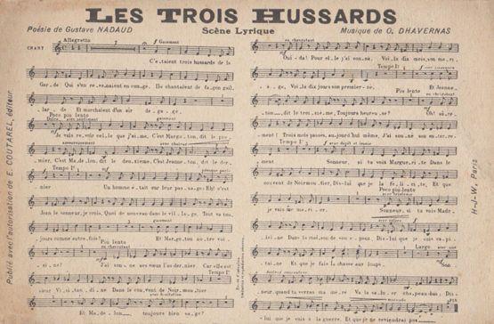 Three Hussars Hussards French France Military Song Piano Music Antique Postcard