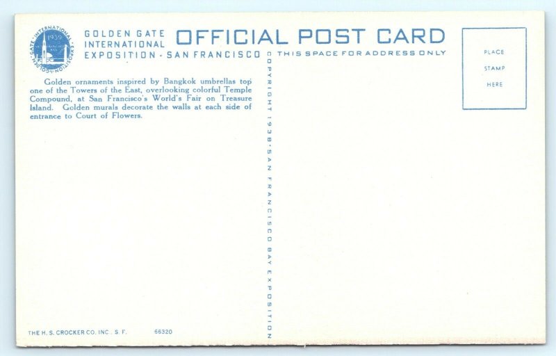 1939 Temple Compound Golden Gate Exposition Official Post Card San Francisco A30