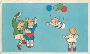 Tiny Postcard Tivoli Cafe San Francsico CA Baby Floating On Away Balloons 3x5