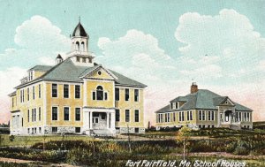 Vintage Postcard 1910's Fort Fairfield School House ME Maine Pub. Hugh Cleighton