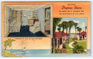 DAYTONA BEACH, FL Florida ~ Roadside DAYTONA SHORES COTTAGES 1944 Linen Postcard
