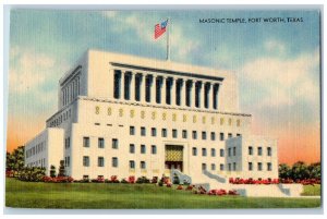 c1940's Masonic Temple Building Stairs Entrance Forth Worth Texas TX Postcard