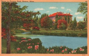 Vintage Postcard 1953 Scene In Fenway Park Lake Flowes Boston Massachusetts MA