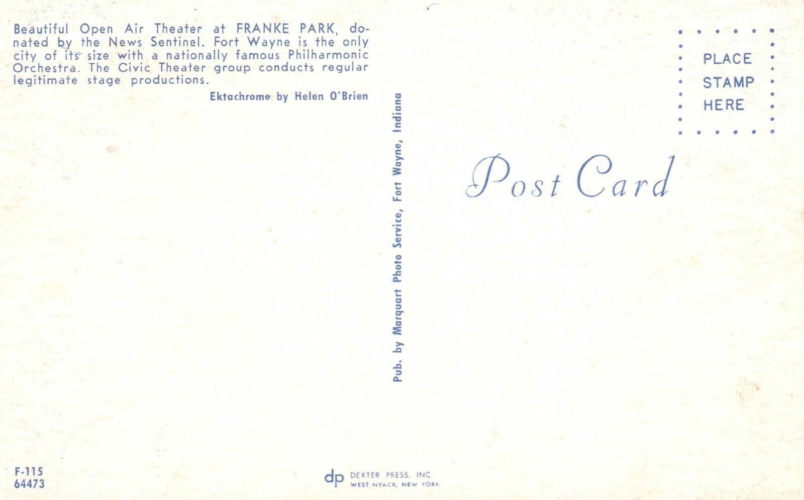 Vintage Postcard Open Air Performing Arts Theater Franke Park Fort ...
