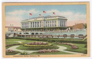 Pennsylvania Railroad Train Depot Baltimore Maryland linen postcard