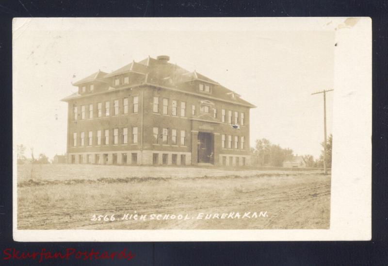 RPPC EUREKA KANSAS HIGH SCHOOL BUILDING M.L ZERCHER REAL PHOTO POSTCARD 2566